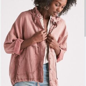 Lucky Brand Pink Utility Jacket with Hood and Relaxed Fit